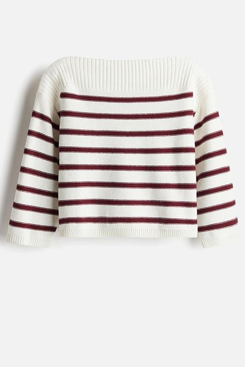 Purl-knit boat-neck jumper - cream striped