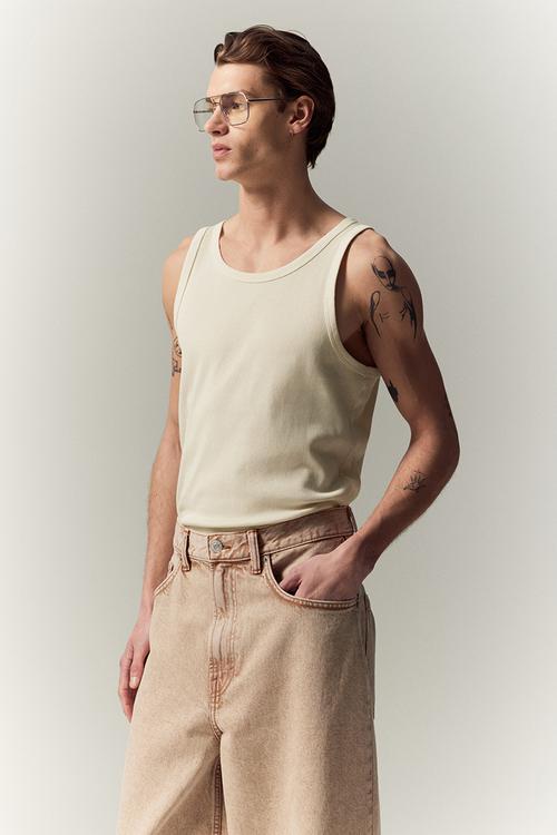 Slim fit ribbed vest top - beige