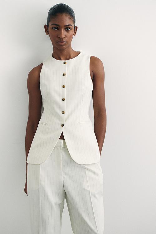 Long suit waistcoat - cream pinstriped