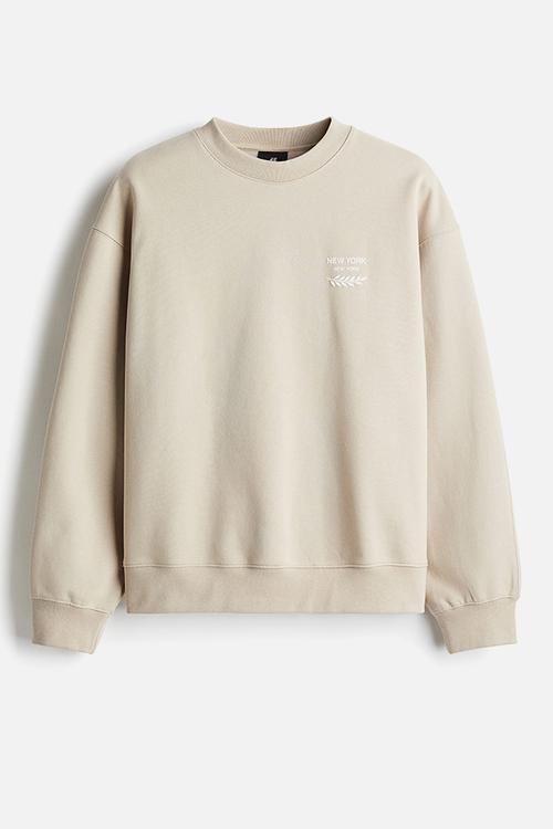 Loose fit printed sweatshirt - light beige new york