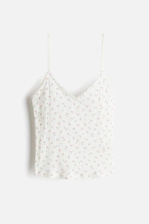 Pointelle strappy top - white floral