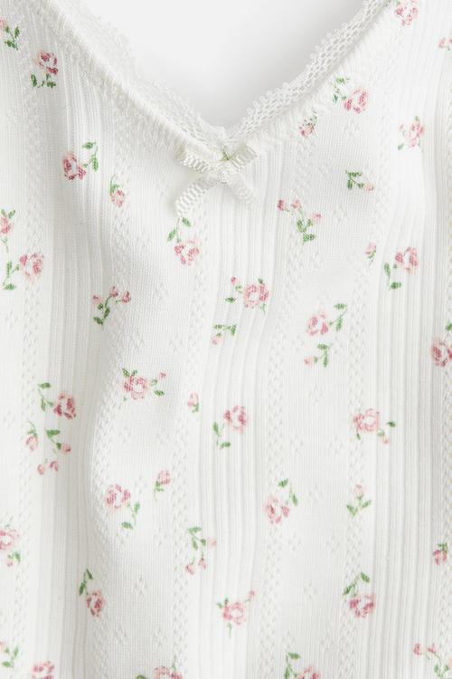 Pointelle strappy top - white floral
