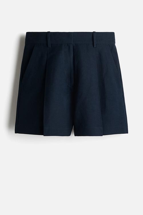 Linen-blend shorts - navy blue