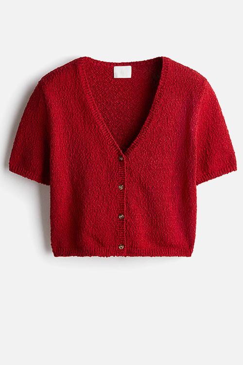 Slub-knit cardigan - red