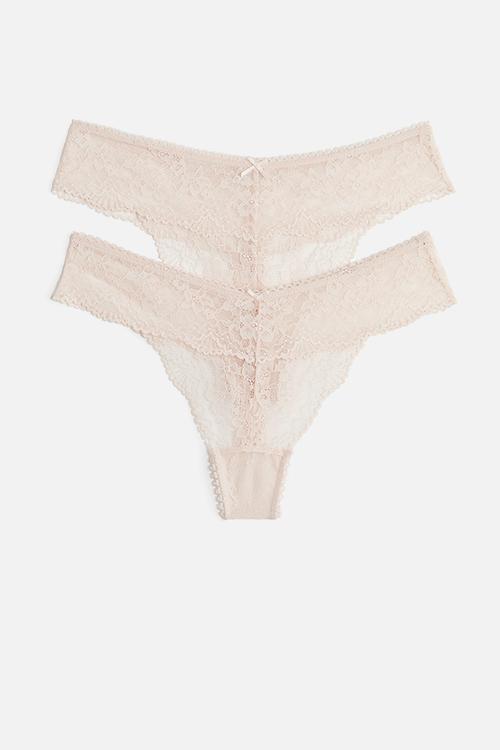 2 pack lace thong briefs - powder pink 