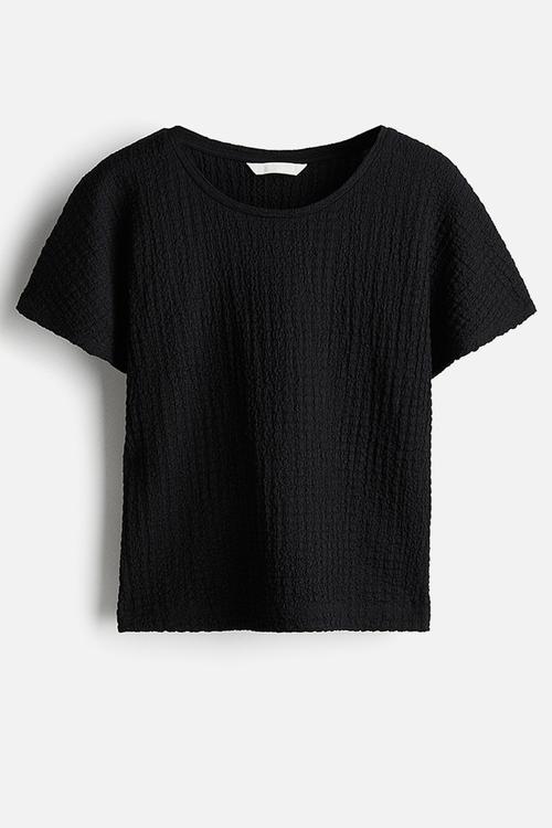 Textured jersey top - black