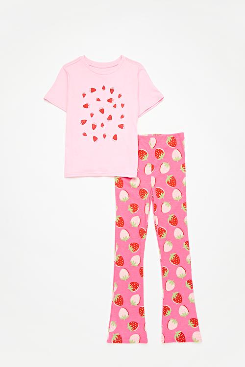 Tee & flared legging set - pink