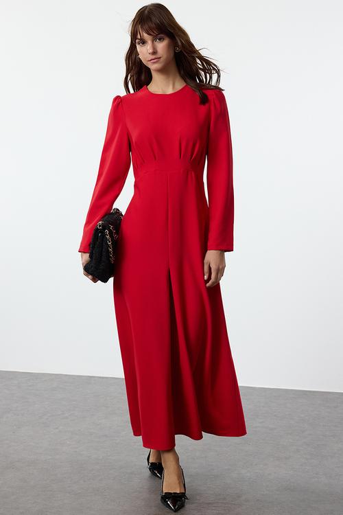 Red woven dress - dark red