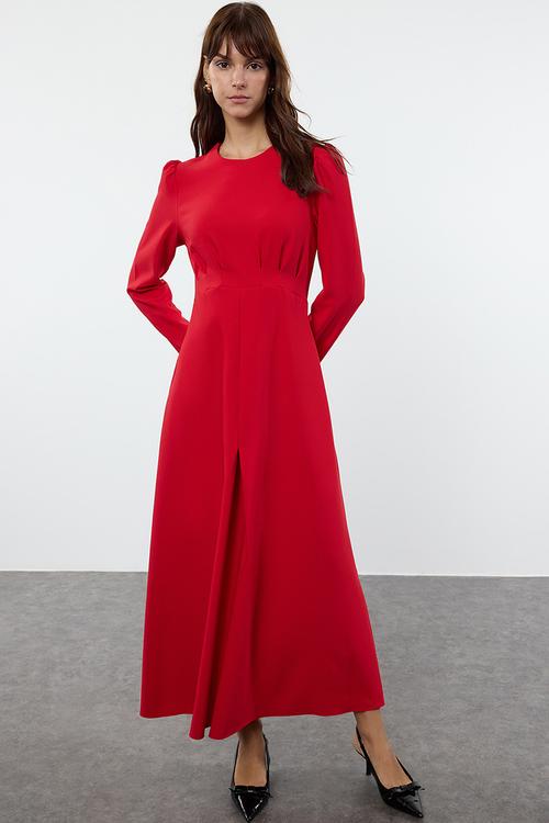 Red woven dress - dark red