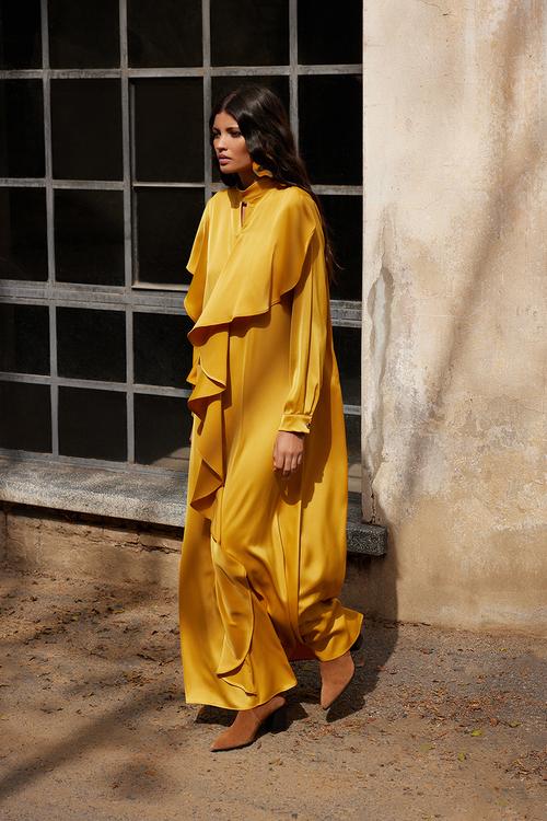 Ai mustard ruffle satin dress - mustard