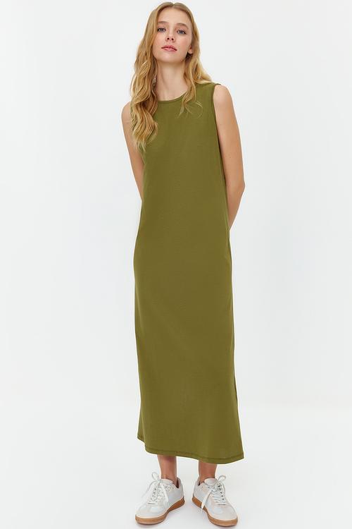 Sleeveless long lining undershirt dress - khaki