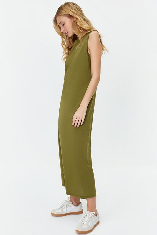 Sleeveless long lining undershirt dress - khaki