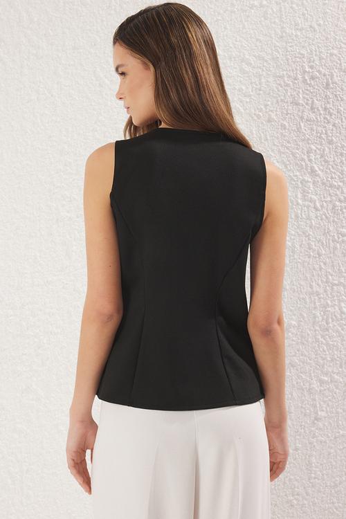 Fleto pocket detailed buttoned sleeveless blazer vest  - black