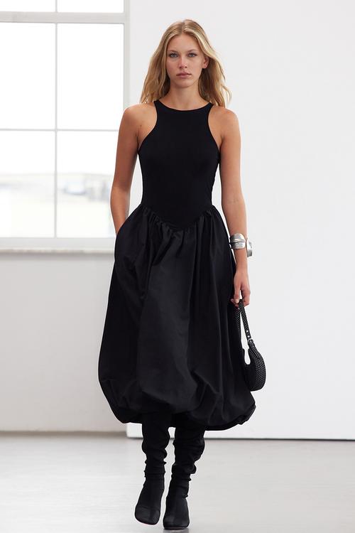 Edition black upper body skirt part balloon poplin evening dress graduation dress  - black
