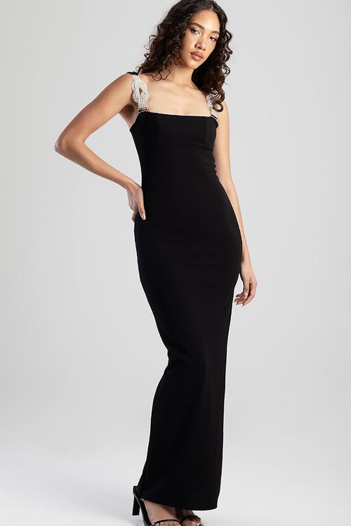 Maxi Dress With Bling Trim Straps - Black
