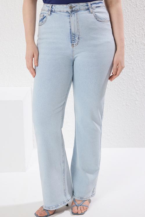 Plus size high waist comfort flare fit jeans  - light blue