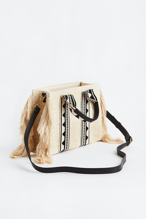 Jacquard-weave shopper - light beige