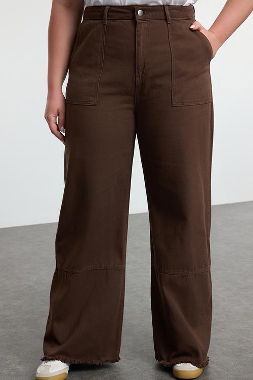 Plus size high waist wide leg plus size wide leg jeans - brown