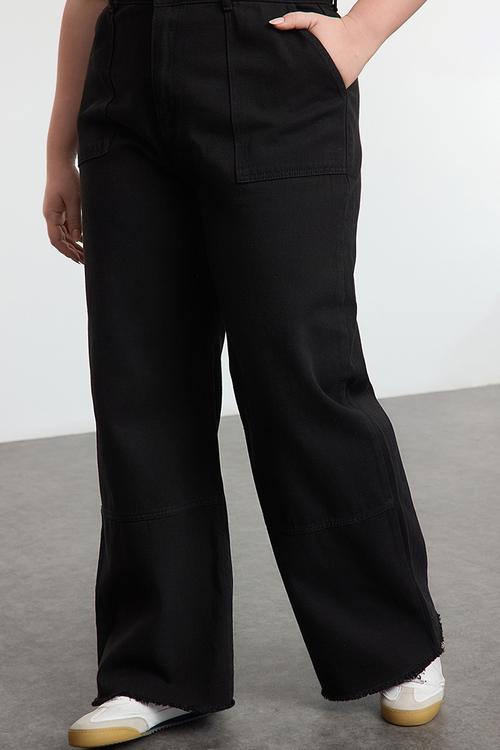 Plus size high waist wide leg plus size wide leg jeans  - black