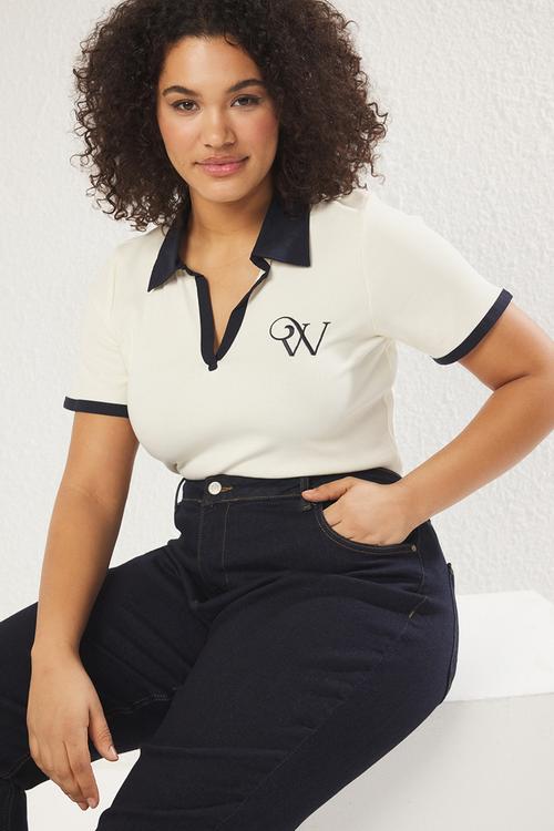 Plus polo collar blouse  - ecru
