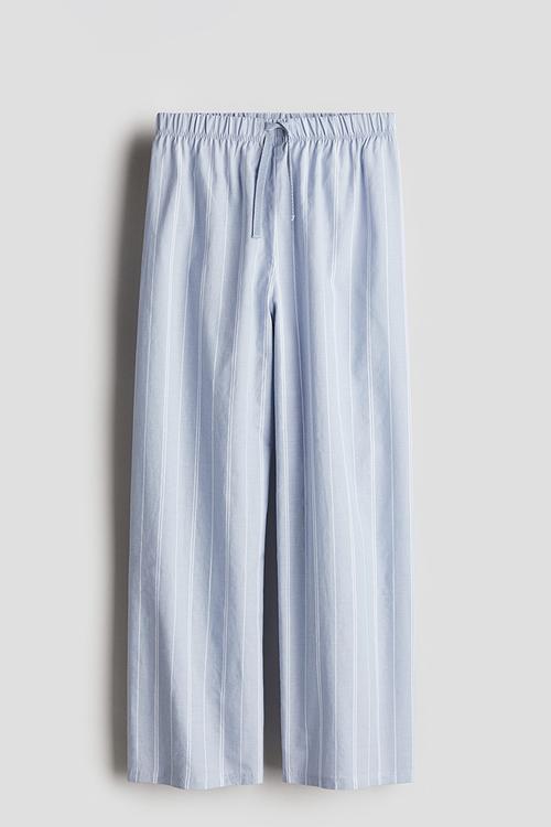 Cotton poplin trousers - light blue striped