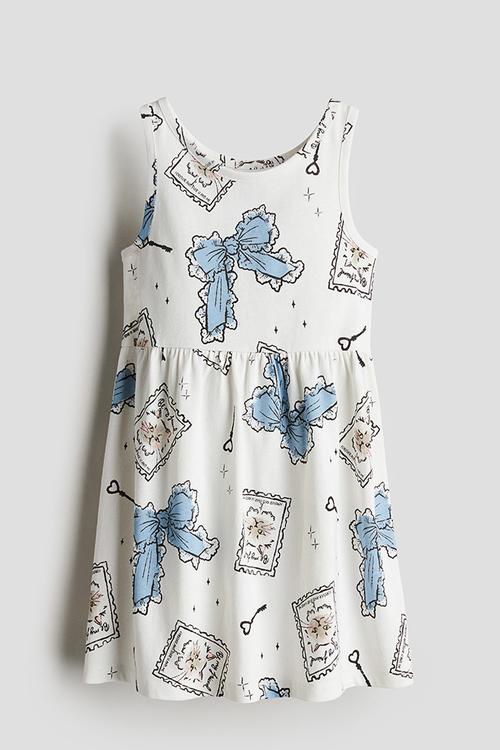Patterned jersey dress - white bows