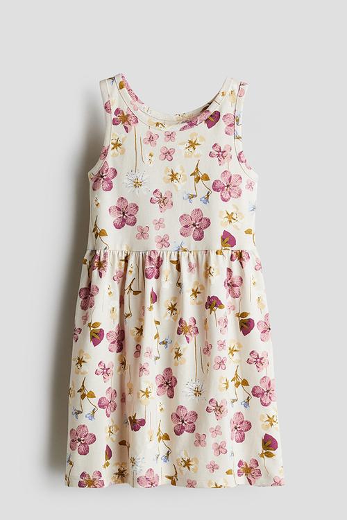 Patterned jersey dress - light beige floral 