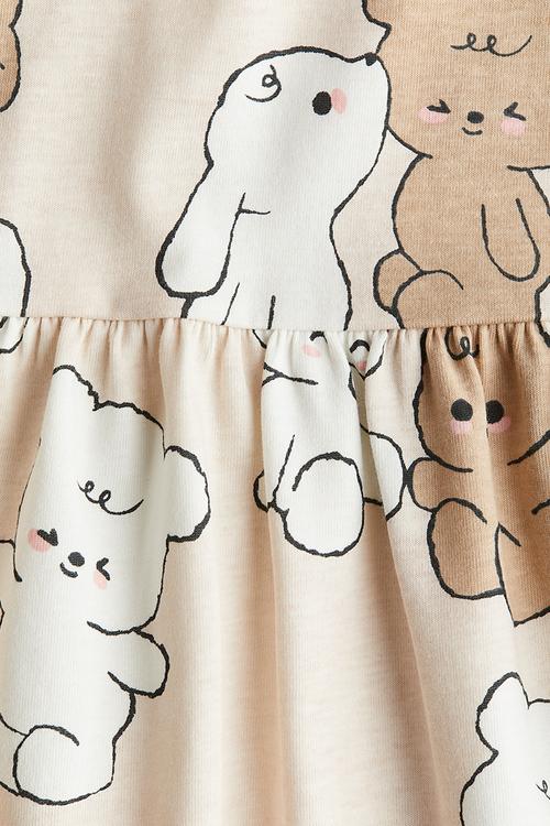 Patterned cotton jersey dress - beige teddy bears