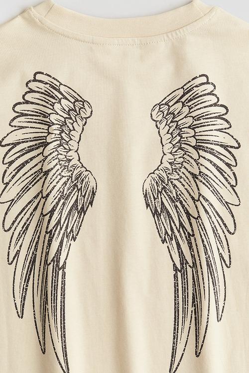 Loose-fit printed t-shirt - beige wings