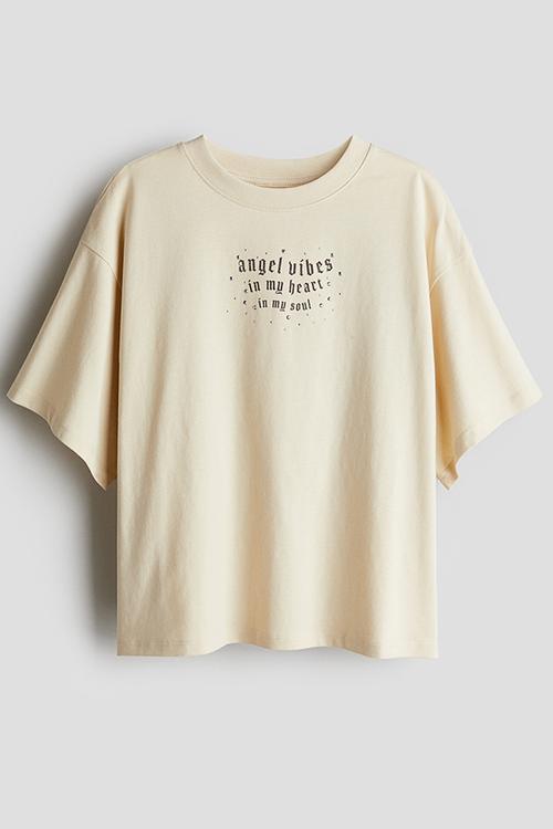 Loose-fit printed t-shirt - beige wings