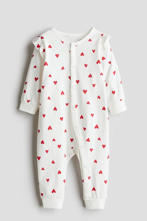 Patterned sleepsuit - white hearts 