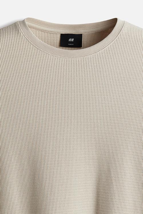 Slim fit waffled jersey top - light beige
