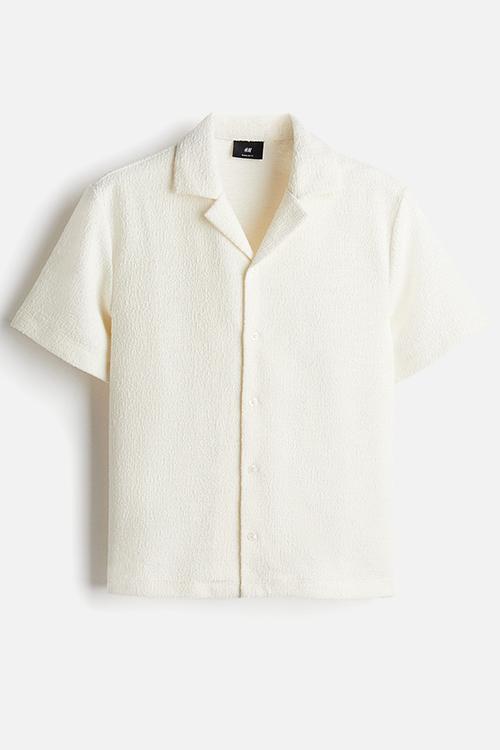 Regular fit textured resort shirt - white
