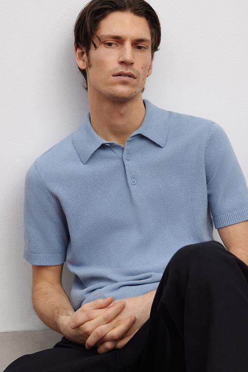 Regular fit fine-knit polo shirt - light blue