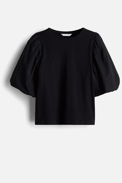Balloon-sleeved top - black