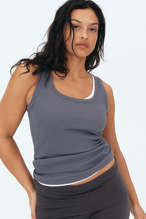 Ribbed vest top - blue & grey