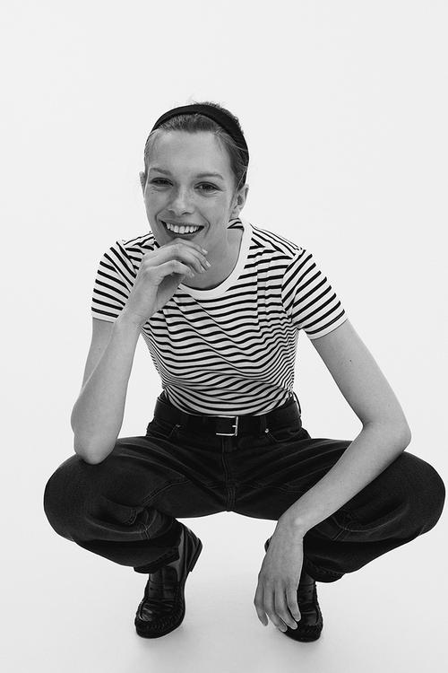 Ribbed t-shirt - white & black striped
