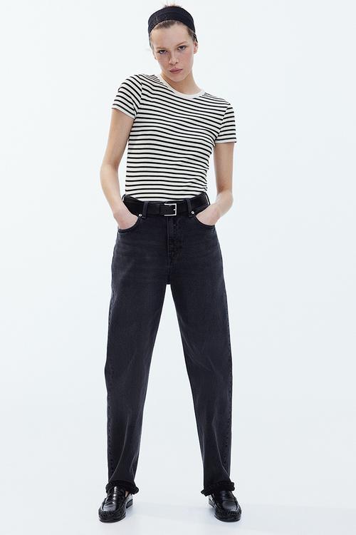 Ribbed t-shirt - white & black striped