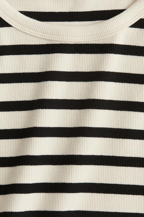 Cropped ribbed vest top - cream & black striped 