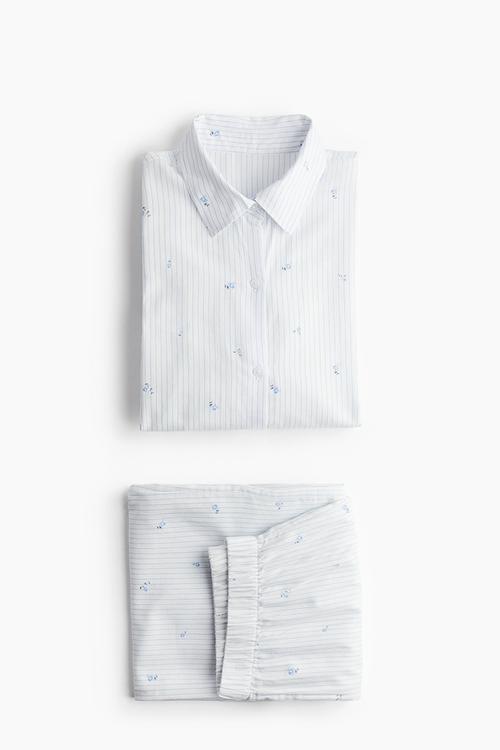 Cotton flannel pyjamas - white floral