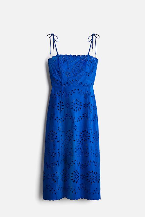 Tie-strap broderie anglaise dress - bright blue