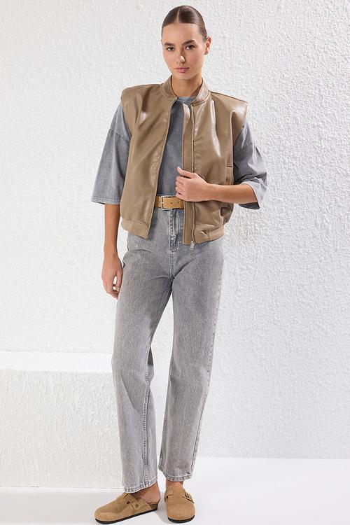 Regular faux leather vest  - mink
