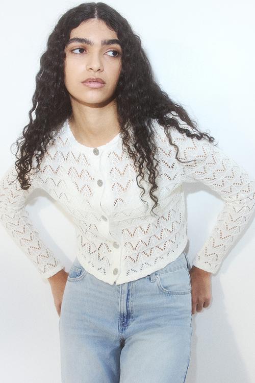 Pointelle-knit cardigan - cream 