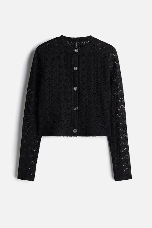 Fine-knit cardigan - black/cream - 1263494005