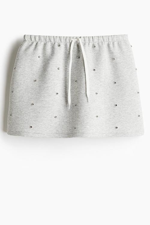 Embellished scuba skirt - light grey marl