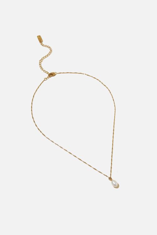 Waterproof pendant necklace- gold plated pearl drop