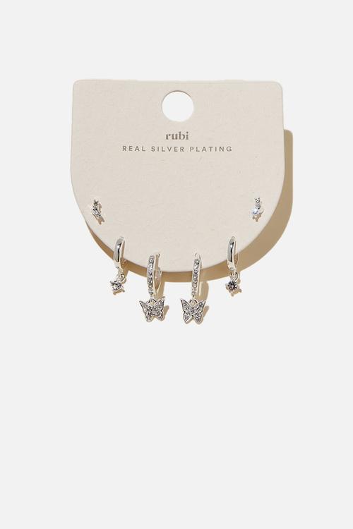 3 Pack small earring- sterling silver plated dia butterfly