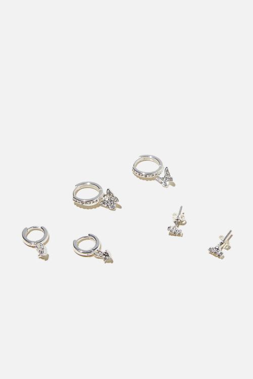 3 Pack small earring- sterling silver plated dia butterfly