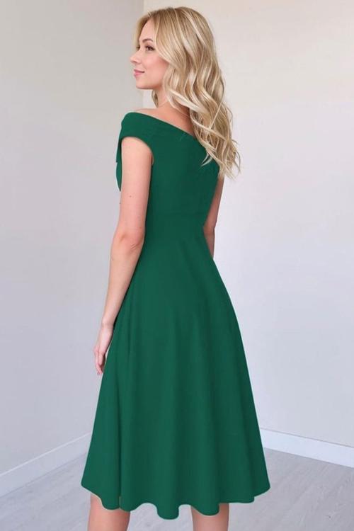 A-Line Woven Midi Evening Prom Dress - Emerald