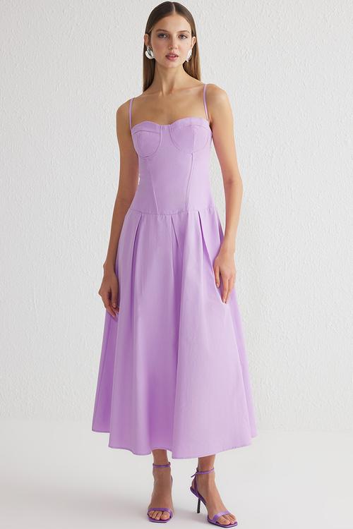 A-Line Corset-Look Midi Chic Evening Dress  - lilac